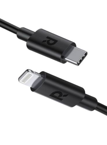 كيبل شحن راف باور TPE من TYPE-C إلى لايتينق بطول 2 متر - اسود