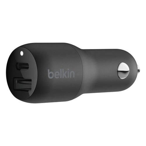شاحن سيارة بيلكن بقوه  30 واط بمنفذ أول  TYPE-C وبمنفذ ثاني USB-A  - اسود