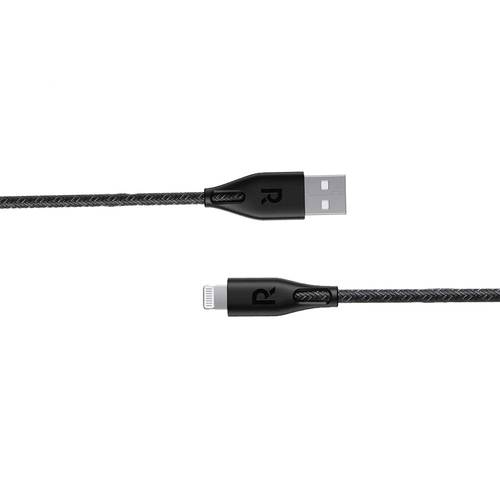 كيبل شحن نايلون راف باور من USB-A إلى لايتنينق 1.2 متر - لون اسود