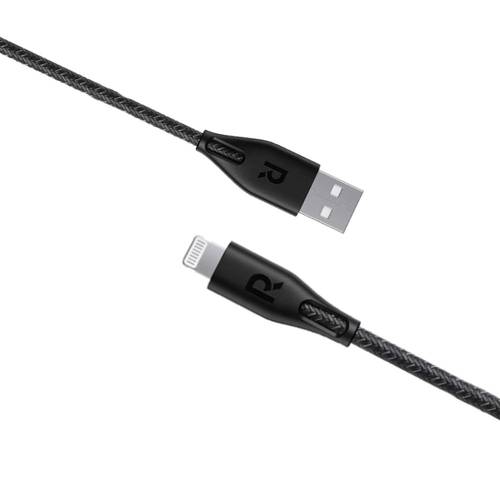 كيبل شحن نايلون راف باور من USB-A إلى لايتنينق 1.2 متر - لون اسود