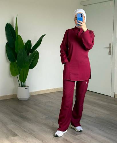 سكراب نسائي كم طويل خمري (Burgundy)