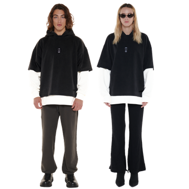FLIPPED DOUBLE HOODIE-BLACK