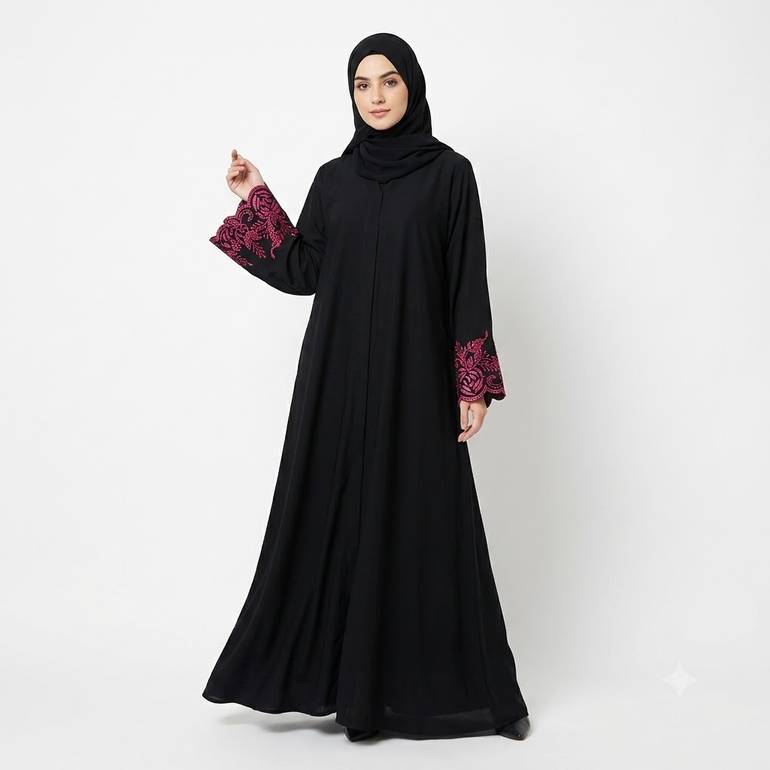 عباية سوداء بتطريز أحمر 