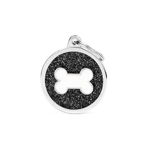 MF Tags BLACK BIG GLITTER CIRCLE WHITE BONE