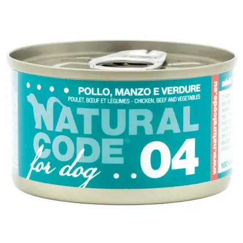 Natural Code 04 Cans Chicken, Beef & Vegetables for Dogs 90g