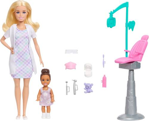 Barbie | Dentist Set with Barbie Blonde Doll Dressed in a White Blouse Small Doll
