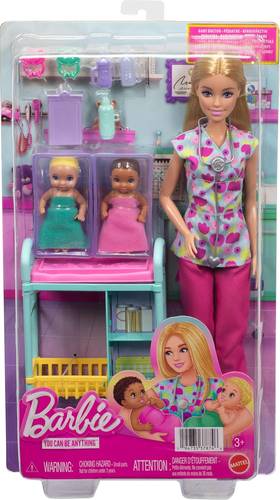 Barbie | Careers Baby Doctor Playset with Brunette Barbie Doll Wearing