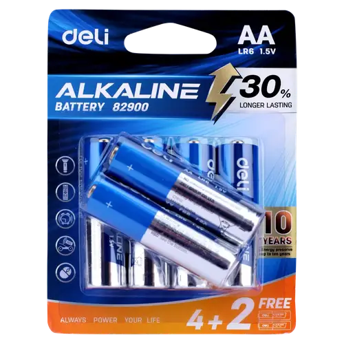4 + 2 قطعة بطاريات قلوية AA Deli