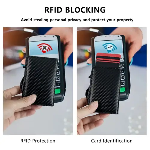 محفظة رجالية صغيرة الحجم مضادة لتقنية RFID لحمل البطاقات الائتمانية، حافظة نقود من ألياف الكربون، حامل بطاقات الهوية والبنوك، محفظة نقود معدنية