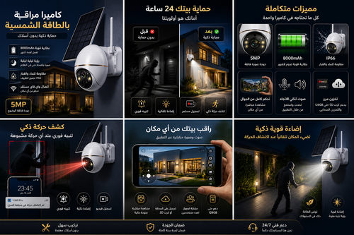 كاميرا مراقبة IP لاسلكية تعمل بالطاقة الشمسية بدقة 5 ميجابكسل وبطارية 8000 مللي أمبير مع خاصية التتبع البشري وتكبير 5 أضعاف ومقاومة للماء للاستخدام الخارجي