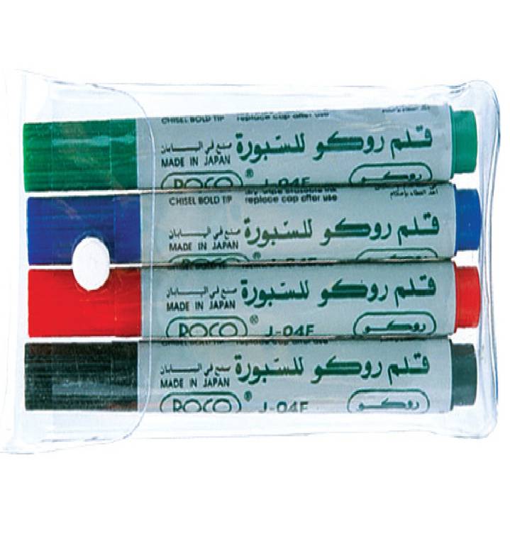 قلم سبورة طقم 4 لون  روكو رأس دائري29020