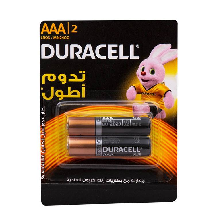 بطاريات قلوية دوراسيل AAA ، عدد 2 ، LRO3