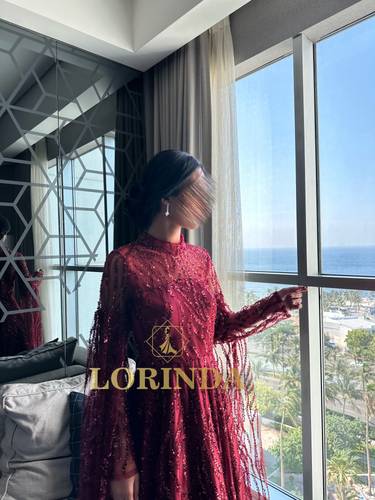 فستان الرزه | فستان احمر مطرز - XXL