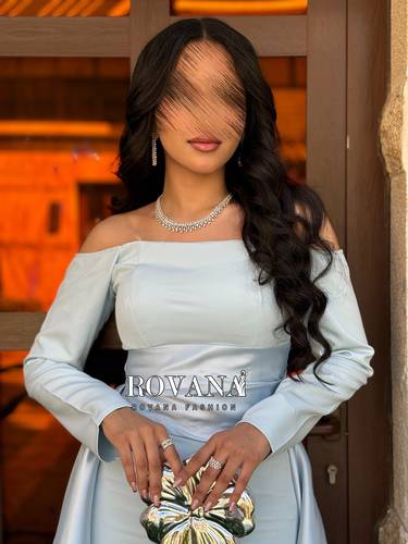 فستان لميس لونين  - سماوي  - ‏(S)الصدر:32انش,الخصر:26انش