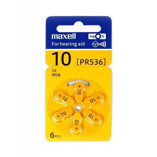 بطاريات لأجهزة السمع  للمساعدة على السمع مقاس 10 (5 عبوات) (30 بطارية) Maxell Hearing Aid Batteries Size 10 – (PR536) 5 Cards of 6 Pieces Batteries.