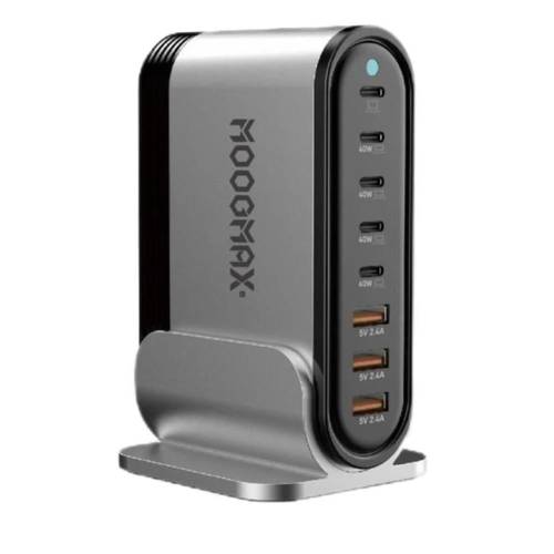 منصة شحن بقوة 300 واط من موج ماكس 5مداخل PD و 3مداخل يو اس بي  moogmax -MX010 DESKTOP FAST CHARGER GAN  8 IN 1