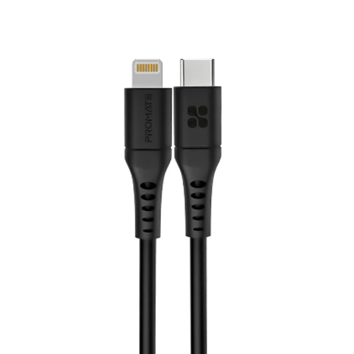 كيبل تايب سي  لايتينينغ من PROMATE فائق السرعة بطول 1.2 متر وقوة 20 واط 20W ULTRA-FAST USB-C to Lightning Power Delivery Isoft silicon cable