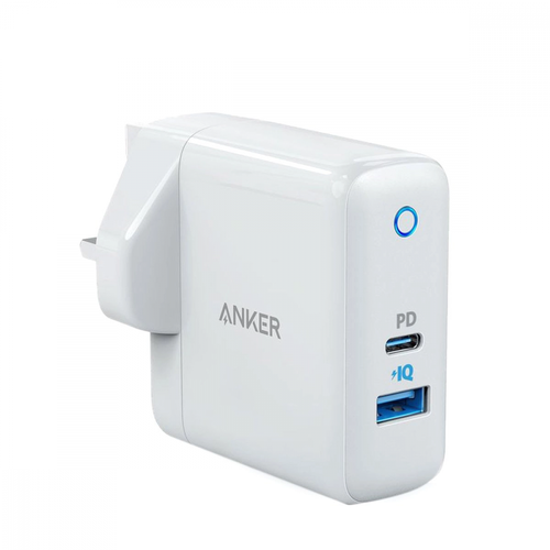 شاحن جداري انكر باور بورت بقوة 35 واط بمنفذين Type-C و USB-A - أبيض