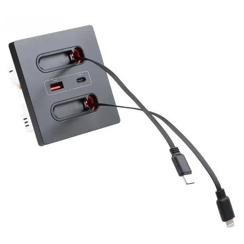 فيش جداري ذكي بتقنية GaN 20W مع كابلات مدمجة قابلة للسحب (Type-C & iPhone)