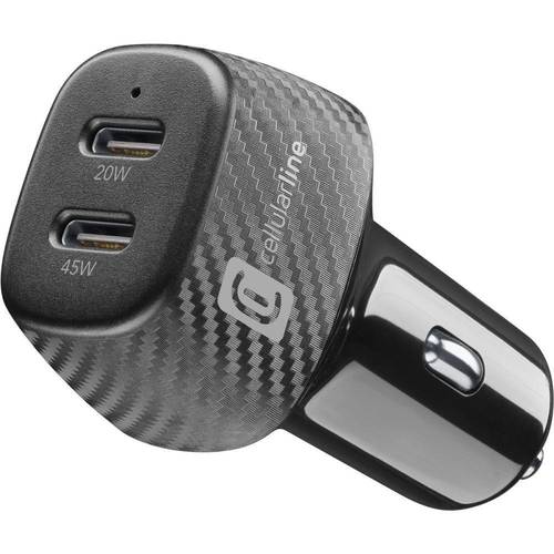 شاحن سياره PD منفذين تايب سي بقوة 65 واط شركة سليورلاين الايطاليه Cellularline Car Charger Power Hyper 2 x USB-C 65W Cellularline