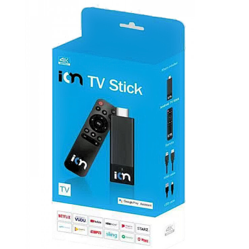 قطعة تحويل الشاشة سمارت تي في ستيك Ion TV Stick دقة 4K الترا HD اندرويد 10- ضمان سنتين Ion TV stick 4K Ultra HD Streaming Device, Android TV 10 with Google Assistant Voice Remote