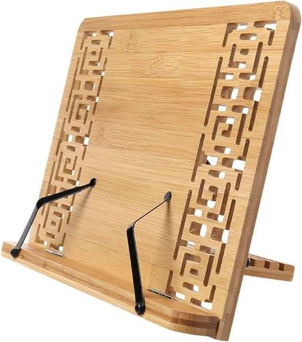 حامل مصحف وكتب خشبي فاخر متعدد الاستخدام قابل للطي مع مثبت ورق 26×39 سم