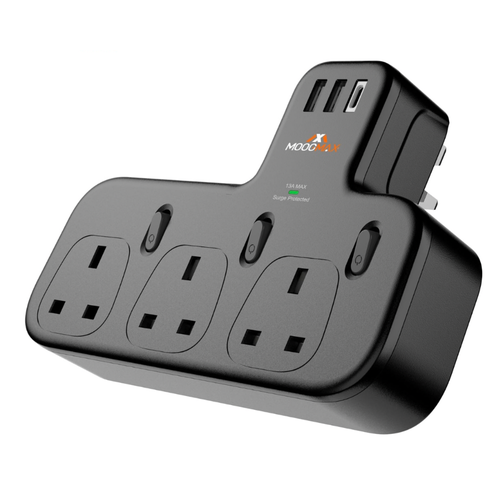 توصيلة كهربائيه جدارية بــ 3 منافذ كهرب + 2 USB + منفذ PD من موج ماكس