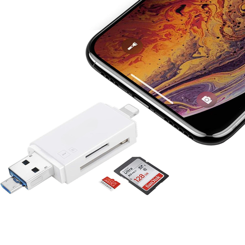 قارئ بطاقة ذاكرة 3في 1 مايكرو SDو SD لجهاز الايفون و الابتوب Lightning  ، USB و Micro USB من Go-Des  للايفون و الاندرويد بمخرج Micro USB موديل GD-DK102