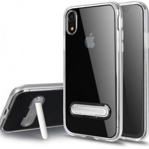 كفر شفاف بإطار فضي مع استاند لجوال iPhone XR