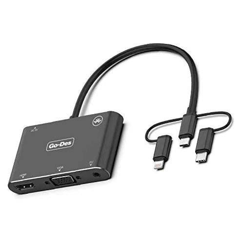محول Type-C و Lightning و Micro USB إلى AV- VGA - HDMI وصلة تلفاز و بروجكتر للايفون والاندرويد والايباد GD-8762