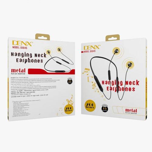 سماعة لاسلكية بلوتوث من DENX تعمل 200ساعه موديل DX645 لون أسود Hanging Neck Earphones