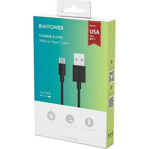 RAVPOWER راف باور كيبل شحن Type-C- تايب سي بطول 1 متر - اسود