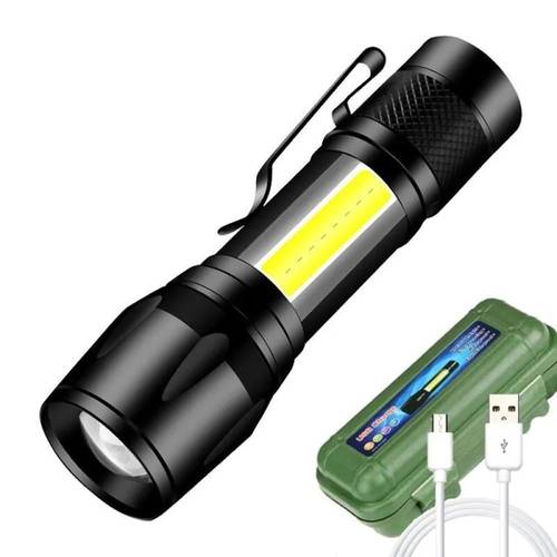 مصباح LED يدوي كشاف صغير يحمل باليد بتقنية COB مزود بشاحن بمنفذ USB ومناسب للأماكن الخارجية