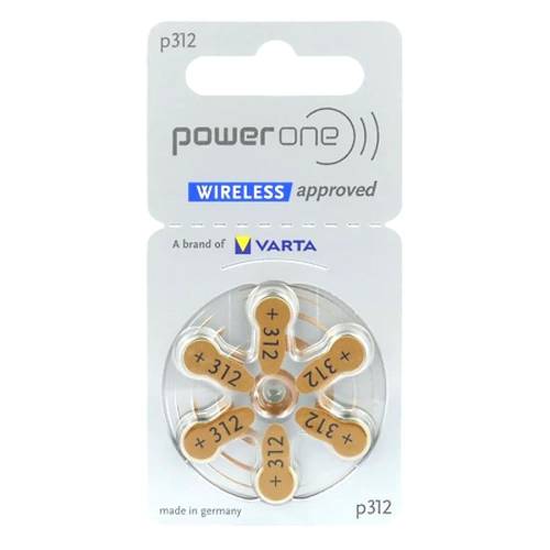 بطاريات لأجهزة السمع  للمساعدة على السمع مقاس 312 من power one (5 عبوات) (30 بطارية) power one Hearing Aid Batteries Size 312 – (PR41) 5 Cards of 6 Pieces Batteries.