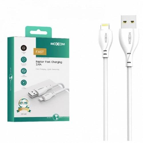 كيبل شحن رابتور فاست 2.4A للآيفون Lightening من موكسوم ابيض 1متر - CC-64