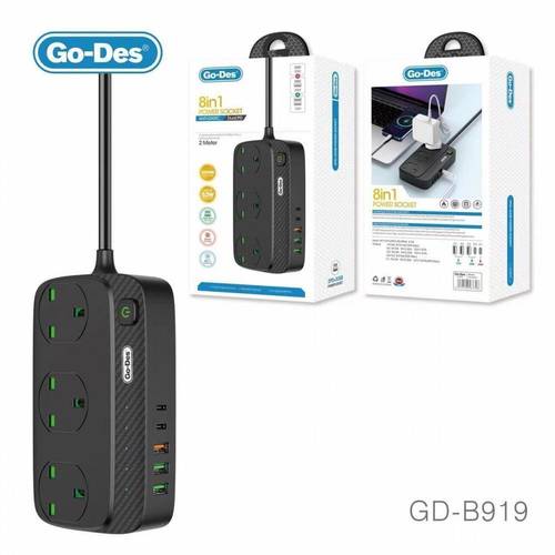 توصيلة ذكية تدعم 8 منافذ شحن تدعم خاصية PD ماركة GO-DES B919