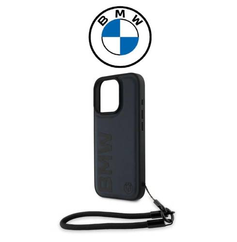 جراب خلفي لهاتف iPhone 16 Pro Max مع حزام يد مصنوع من الجلد (BMW)