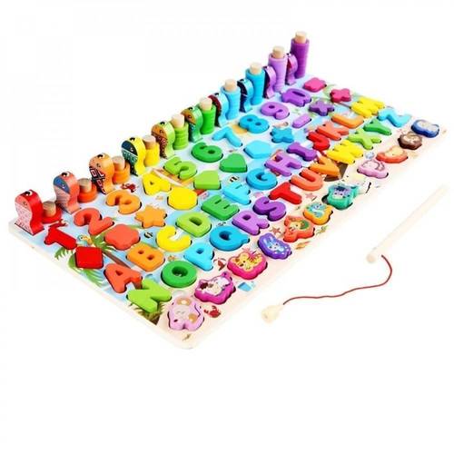 لعبة تعليمية لوح صيد الارقام والحروف خشبي مناسب للأطفال ereschool Toys