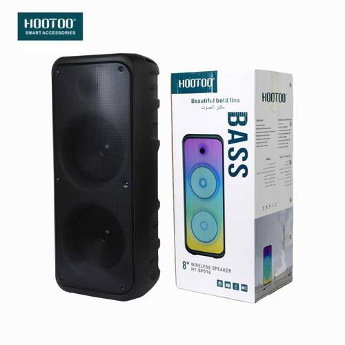 مكبر صوت لاسلكي احترافي HooToo (موديل HT-SP016) | مضخم صوت مزدوج 8 بوصة مع إضاءة LED تفاعلية وباس قوي