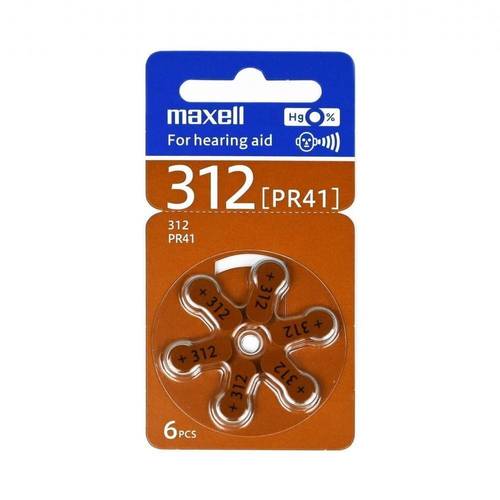 بطاريات لأجهزة السمع  للمساعدة على السمع مقاس 312 (5 عبوات) (30 بطارية) Maxell Hearing Aid Batteries Size 312 – (PR41) 5 Cards of 6 Pieces Batteries.