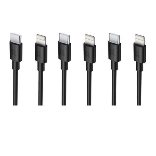 بكج ثلاث حبات كيبل من راف باور Type-C إلى Lightning بخاصية الشحن السريع PD معتمد من ابل بطول 1 متر - RAVPOWER RP-CB1016