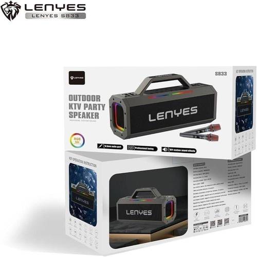 سماعة بلوتوث لاسلكية LED  مكبر صوت Lenyes S833 للحفلات الخارجية KTV، قوة 150 واط  إضاءة RGB، مع 2مايك لاسلكي