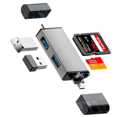 قارئ بطاقة الذاكرة وفلاش يو اس بي USB 3.0 إلى SD TF قارئ بطاقات ذاكرة عالية السرعة  7 في 1 بمنفذ تايب سي 7 yesplus 7in1 Type-C Memory Card Reader