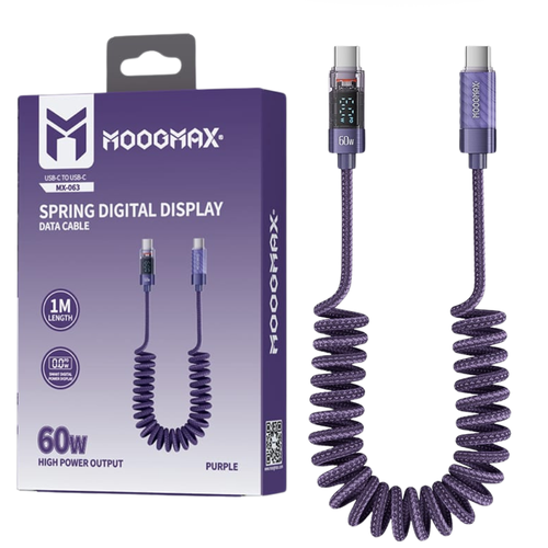 كبيل شحن حلزوني type C تايب سي بشاشة رقمية بقوة 60 واط PD من Moogmax  Mx-063