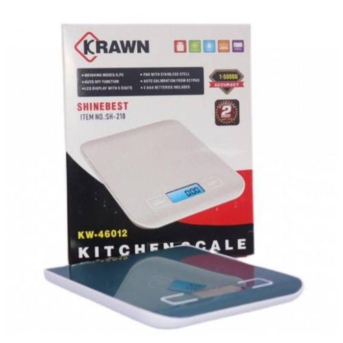 ميزان طعام رقمي يزن من 1 جرام إلى 5 كيلو مع شاشة إل سي دي ، يدعم 5 أنواع من وحدات القياس- KRAWN KW46012