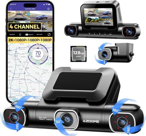 داش كام ازدوم M660 - مراقبة شاملة بـ 4 كاميرات ودقة 4K مع GPS وWiFi تدعم البث المباشر ومراقبة السيارة عبر الجوال