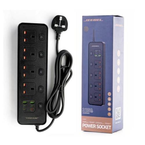 توصيلة جيبيل ٤ منافذ تايب سي منفذين يو اس بي  POWER SOCKET JE- بقوة 3250 واط