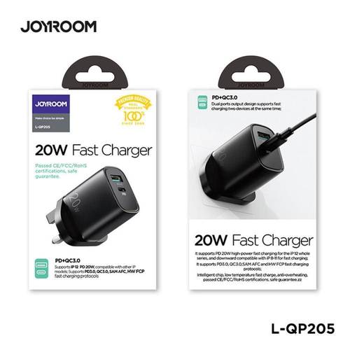جيروم شاحن جداري 20w بمنفذين (PD + QC3.0) بخاصية الشحن السريع JOYROOM L-QP205