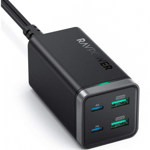 RAVPOWER منصة شحن بقوة 65 واط ، 4 منافذ من راف باور (RP-PC136) - أسود