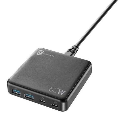 منصة شحن بقوة 65 واط  بتيار متردد شحن سريع داخلي اسود شركة سليورلاين الايطاليه Cellularline - (65W) Multipower Desk Dual USB A / Dual USB C